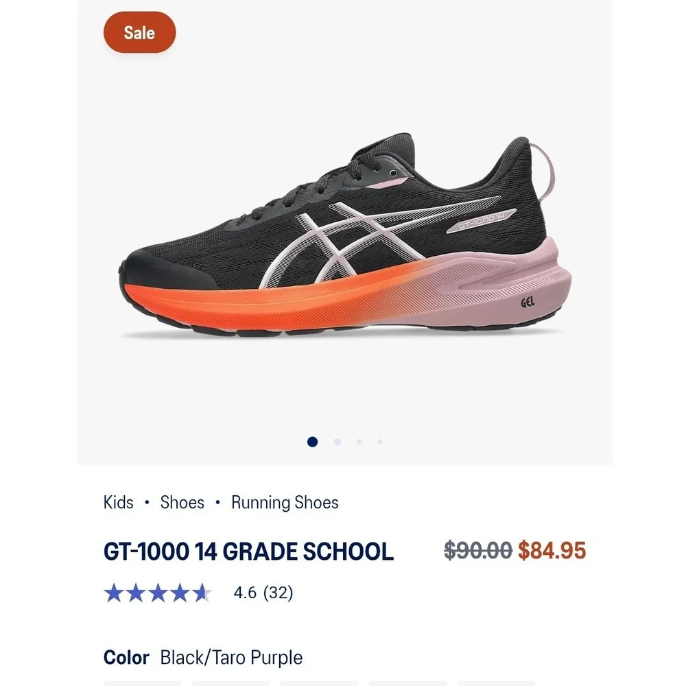 NWOT Asics GT-1000 14 Running Shoes Black Pink Orange Kids Size 3 1014A382